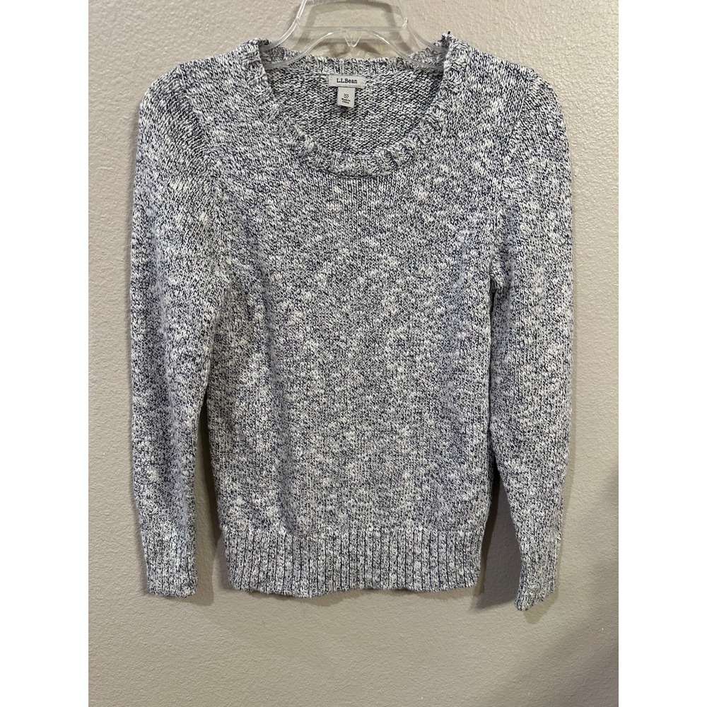L.L.Bean Womens XS Petite Sweater Blue White‎ Knit Cotton Blend